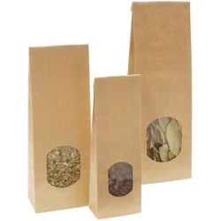 Blockbodenbeutel mit Fenster, aus Kraftpapier, OPP, LxB 205 x 70 mm, VE 1000 Stk, ab 10 VE ratioform