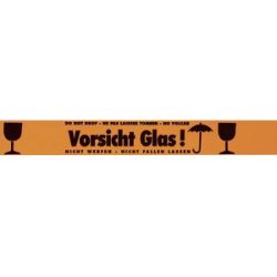 Signal-Warnband, Aufdruck Vorsicht Glas! Nicht werfen - nicht fallen lassen, VE 3 Stk, orange, ab 20 VE ratioform
