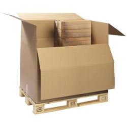 Palettencontainer, braun, mit Ladeklappe, VE 1 Palette, Innenmaße 1170 x 770 x 1000 mm, 3-wellig, VE 60 Stk ratioform terra