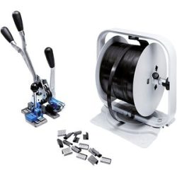 kaiserkraft Umreifungs-Set, PP-Band, Spann- und Verschlussgerät, Tisch-/Wandabroller, Verschlusshülsen, Bandbreite 13 mm, ab 5 Stk