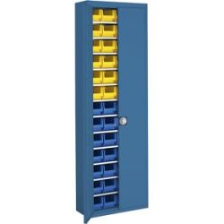 Magazinschrank mit Sichtlagerkästen, HxBxT 2150 x 680 x 280 mm, einfarbig, blau, 52 Kästen mauser