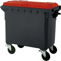 kaiserkraft Müllcontainer aus Kunststoff, DIN EN 840, Volumen 660 l, BxHxT 1360 x 1235 x 765 mm, anthrazit/rot