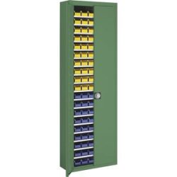 Magazinschrank mit Sichtlagerkästen, HxBxT 2150 x 680 x 280 mm, einfarbig, grün, 114 Kästen mauser