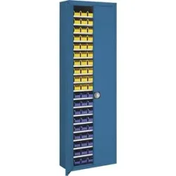 Magazinschrank mit Sichtlagerkästen, HxBxT 2150 x 680 x 280 mm, einfarbig, blau, 114 Kästen mauser