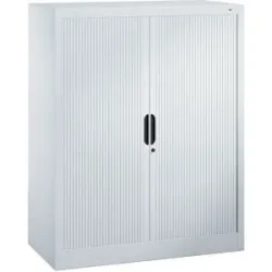 Rollladenschrank mit Horizontal-Jalousie, HxBxT 1230 x 1000 x 420 mm, 2 Fachböden, 3 Ordnerhöhen, weißaluminium C+P