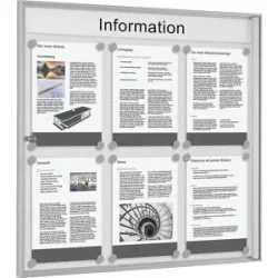kaiserkraft Schaukasten für innen, für Format 3 x 2 DIN A4, Rahmen silber eloxiert