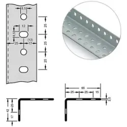 Stahl-Winkelprofil für Baukastensystem, 65 x 42 x 2 mm, Länge 2 m, verzinkt, VE 10 Stk hofe