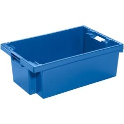 kaiserkraft Drehstapelbehälter aus HDPE, Volumen 32 l, Wände und Boden geschlossen, blau