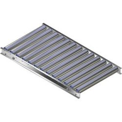 Leicht-Rollenbahn, Aluminiumrahmen mit Aluminiumrollen, Bahnbreite 500 mm, Achsabstand 75 mm, Länge 1 m Gura