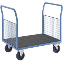 Plattformwagen mit Gitterwänden, Vollelastik-Rollen, 2 hohe Gitter-Stirnwände, LxB 1150 x 800 mm eurokraft pro