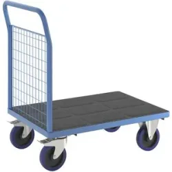 Plattformwagen mit Gitterwänden, Vollelastik-Rollen, 1 hohe Gitter, LxB 1000 x 700 mm eurokraft pro