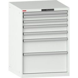 Schubladenschrank, mit Akkuladefunktion, RFID-Schloss, BxTxH 717 x 725 x 1000 mm, 7 Schubladen, 2 x 230V, lichtgrau, CH LISTA