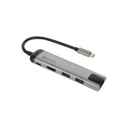 Verbatim USB 3.2 Gen 1 Multiport-Hub, USB-C Stecker > 2x USB-A + USB-C Buchse + HDMI-Buchse + RJ-45 Buchse, USB-Hub