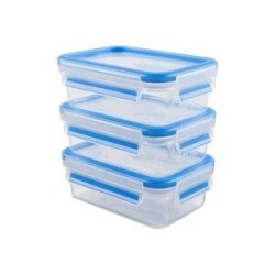 GROUPE SEB - EMSA CLIP & CLOSE - Lebensmittelbehälter - 0.55 L - Blau, durchsichtig (Packung mit 3)
