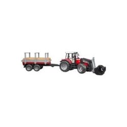 bruder ® Massey Ferguson 7480 mit Frontlader und Holztransportanhänger 02046 - bunt