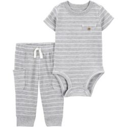2-tlg. Set Body kurzarm und Jogginghose Ringel Waffelpiqué