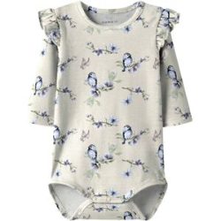 name it Body langarm Vögel Rüschen beige   mehrfarbig