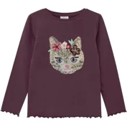 Shirt langarm Pailletten-Katze