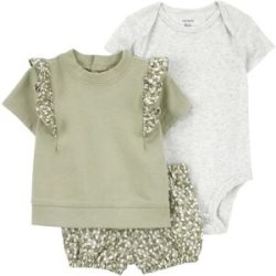 3-tlg. Set Body kurzarm, T-Shirt und Shorts Blumen