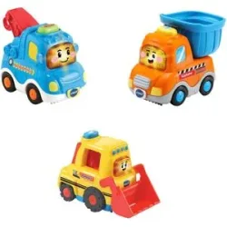 3er Set Baustellenfahrzeuge (Abschleppfahrzeug, Kipplaster, Bulldozer)
