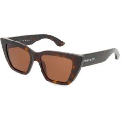 Kering Eyewear Spa Alexander McQueen AM0507S Damen-Sonnenbrille Vollrand Cat Eye Acetat-Gestell, Havanna