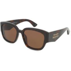 Kering Eyewear Spa Alexander McQueen AM0468S Damen-Sonnenbrille Vollrand Eckig Acetat-Gestell, Havanna