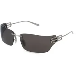 Kering Eyewear Spa Balenciaga BB0485SA Unisex-Sonnenbrille Randlos Eckig Metall-Gestell, Grau