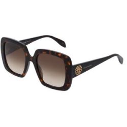 Kering Eyewear Spa Alexander McQueen AM0378S Damen-Sonnenbrille Vollrand Quadratisch Kunststoff-Gestell, Havanna