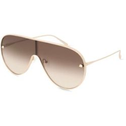 Kering Eyewear Spa Alexander McQueen AM0481S Unisex-Sonnenbrille Vollrand Monoscheibe Metall-Gestell, Gold