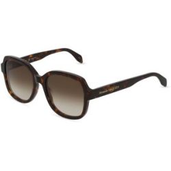 Kering Eyewear Spa Alexander McQueen AM0300S Damen-Sonnenbrille Vollrand Quadratisch Kunststoff-Gestell, Havanna