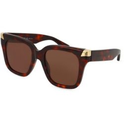 Kering Eyewear Spa Alexander McQueen AM0440S Unisex-Sonnenbrille Vollrand Quadratisch Acetat-Gestell, Havanna