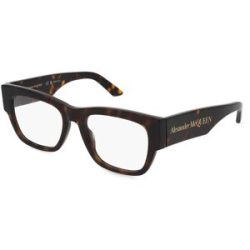 Kering Eyewear Spa Alexander McQueen AM0436O Unisex-Brille inkl. Gläser Vollrand Quadratisch Acetat-Gestell 52/19/145, Havanna