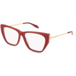 Kering Eyewear Spa Alexander McQueen AM0341O Unisex-Brille inkl. Gläser Vollrand Cat Eye Acetat-Gestell 55/14/140, Rot