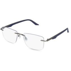 Kering Eyewear Spa PUMA PU0455O Herren-Brille inkl. Gläser Randlos Eckig Edelstahl-Gestell 55/17/145, Grau