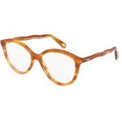 Kering Eyewear Spa Chloé CH0089O Unisex-Brille inkl. Gläser Vollrand Cat Eye Acetat-Gestell 54/16/145, Havanna