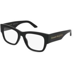 Kering Eyewear Spa Alexander McQueen AM0436O Unisex-Brille inkl. Gläser Vollrand Quadratisch Acetat-Gestell 52/19/145, Schwarz