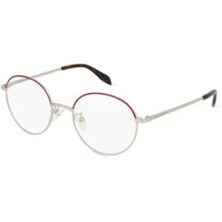 Kering Eyewear Spa Alexander McQueen AM0369O Unisex-Brille inkl. Gläser Vollrand Rund Metall-Gestell 53/20/145, Silber