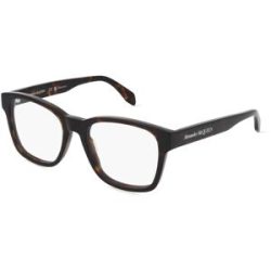 Kering Eyewear Spa Alexander McQueen AM0356O Unisex-Brille inkl. Gläser Vollrand Quadratisch Kunststoff-Gestell 53/19/145, Havanna