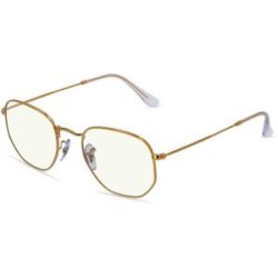 Luxottica Fashion Brillen Vertriebs GmbH Ray-Ban RB 3548 HEXAGONAL BL Unisex-Blaulichtfilterbrille ohne Sehstärke Vollrand Quadratisch Metall-Gestell, Gold