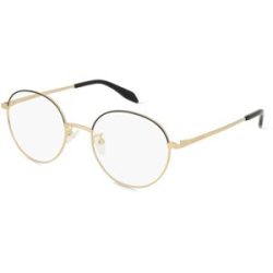 Kering Eyewear Spa Alexander McQueen AM0369O Unisex-Brille inkl. Gläser Vollrand Rund Metall-Gestell 53/20/145, Gold