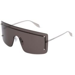 Kering Eyewear Spa Alexander McQueen AM0412S Unisex-Sonnenbrille Vollrand Monoscheibe Kunststoff-Gestell, Silber
