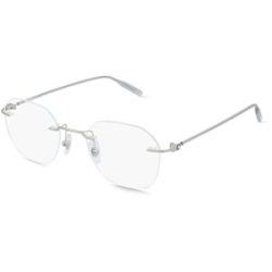 Kering Eyewear Spa Montblanc MB0471O Herren-Brille inkl. Gläser Randlos Rund Metall-Gestell 50/21/145, Silber