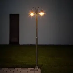 Lindby Außenleuchte Damion, 200 cm, 2-flammig, E27, IP44 DAMION Lindby, dimmbar, alu / grau / zink, Edelstahl, Modern