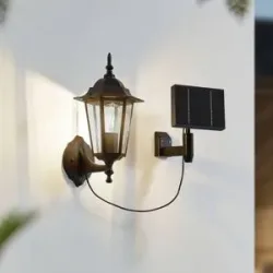 Lindby LED-Solarwandleuchte Sayata, schwarz, Alu, Laterne Sayata, schwarz, Aluminium, Modern, Solarleuchte außen