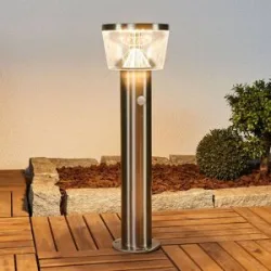 Lindby LED-Solar-Sockelleuchte Antje, Bewegungsmelder, IP44 Antje, alu / grau / zink, Edelstahl, Modern, Solarleuchten