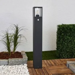 Lucande Wegeleuchte Klemens, 90 cm, Sensor, anthrazit, E27 Klemens, schwarz, Aluminium, Modern