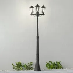 Lindby Außenleuchte Nane, 217cm, schwarz, seewasserfest, E27 Nane Lindby, dimmbar, schwarz, Kunststoff, Antik