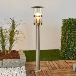 Lindby Wegelampe Noemi, grau, Edelstahl, 80 cm, IP44 Noemi Lindby, dimmbar, alu / grau / zink, Edelstahl, Modern
