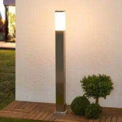 Lindby Pollerleuchte Lorian, 100 cm, Edelstahl, IP44, E27 Lorian Lindby, dimmbar, alu / grau / zink, Edelstahl, Modern