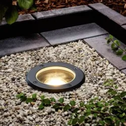Lindby Bodeneinbauleuchte Cliff, Ø 13 cm, rund, schwarz Cliff Lindby, dimmbar, schwarz, Kunststoff, Modern, Bodeneinbauleuchten